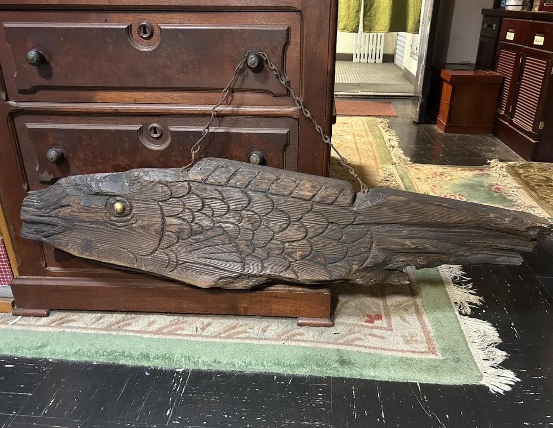 魚板 110㎝ 時代 古道具 壁掛け 魚鼓 在銘 仏教美術 雑貨 流木 オブジェ