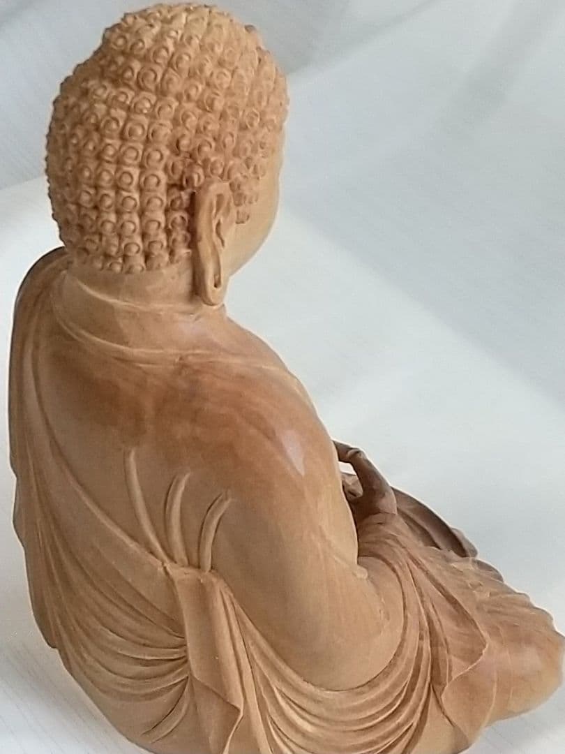 釈迦如来坐像 3寸 #333 像のみ 金彩無 お釈迦さま ◇白檀 木彫 仏像