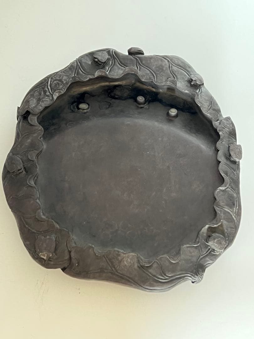 文房具 両面用　清時代蓮の花型硯 書　時代物 重さ：2664g /西X4-4