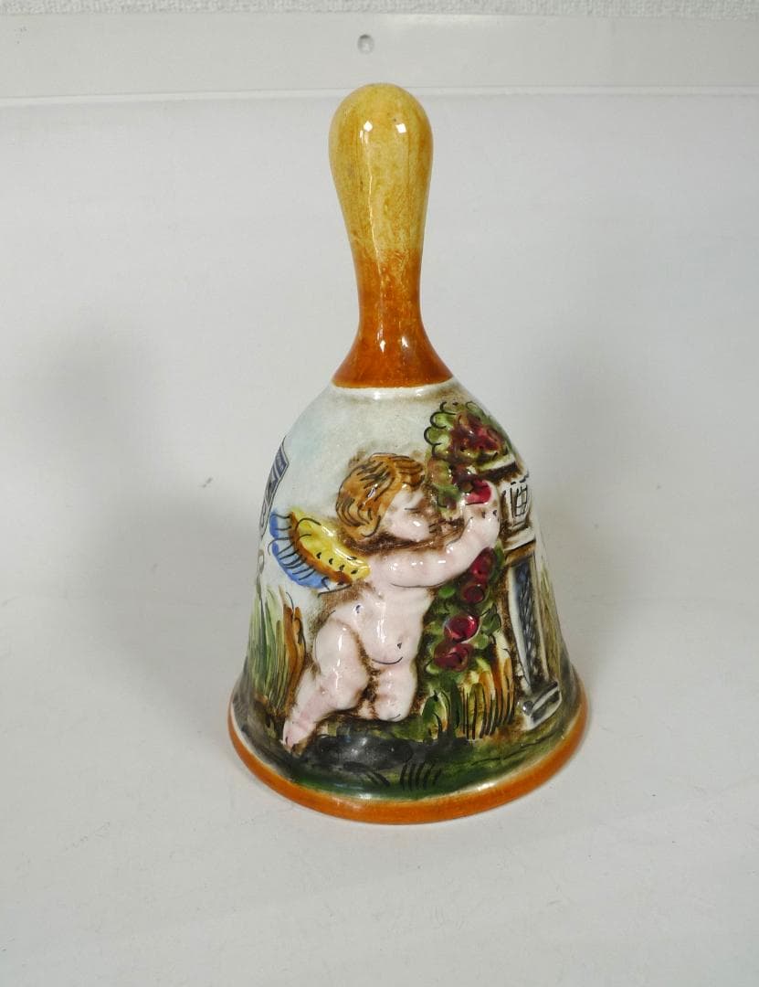 アンティーク☆カポディモンテ窯の天使の彫刻付き陶器ベル 1750年頃