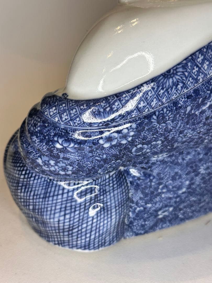 茂記生造 銘あり（底款） 青花染付 陶製仏像 置物／観賞用 時代物