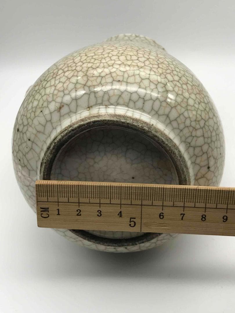 清乾隆時代 哥窯双象耳貫耳壶 【旧家蔵出し】 唐物 古