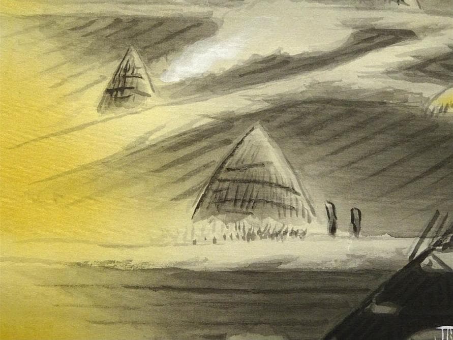 真作】掛軸 岡田典正『洛北の里』絹本 肉筆 共箱付 掛け軸 g041518