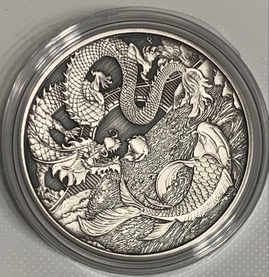 コレクション DRAGON & KOI Antique 1 Oz Silver Coin 1$ 2023 Australia 🐲1 oz RED & Green DRAGON & KOI 🐟Silver Coins Must