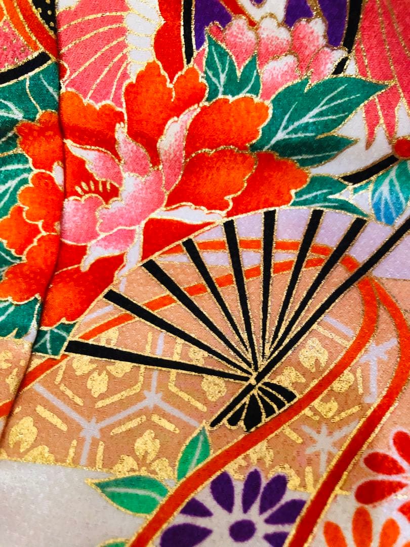 七五三7歳❣️人気Blue暈し古典柄❣️扇熨斗花々金彩煌びやか際立つ完全フルセット❣️