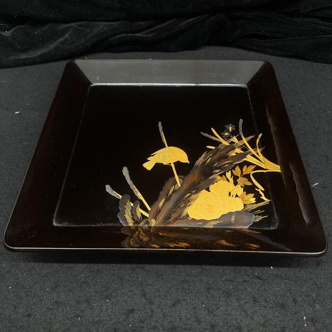 輪島塗り　時代蒔絵盆 竹雀 漆芸 脚付膳　足付き膳　　お膳台　五枚　共箱