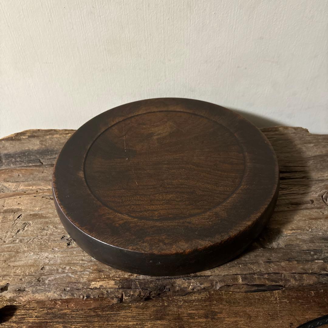古い木地盆⑨ 丸盆　古民芸　アンティーク　くり抜き盆　酒器　煎茶　骨董　検:李朝