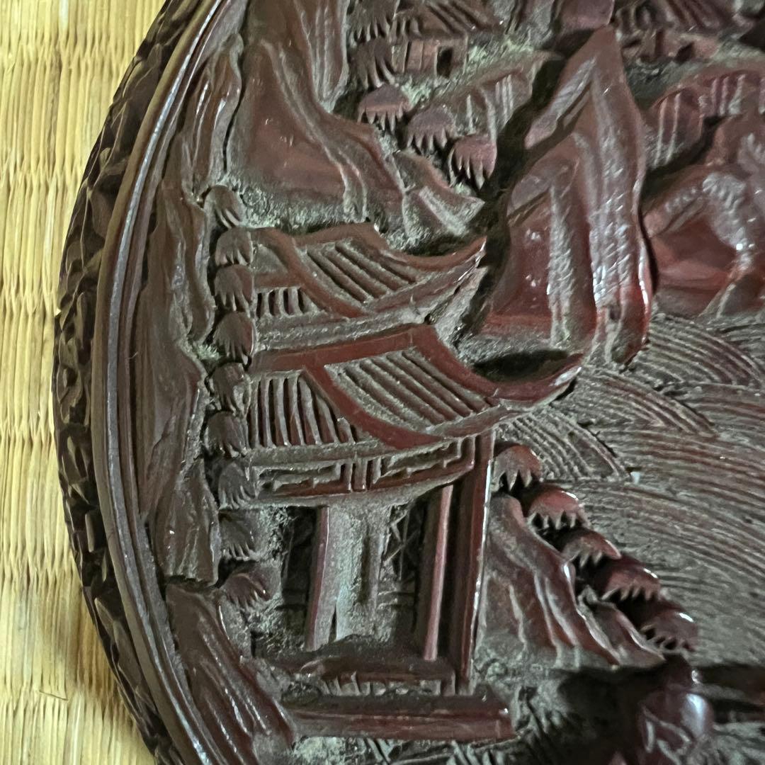 中国美術 堆朱 楼閣紋 サイズ 約 高さ6cm 幅 13cm