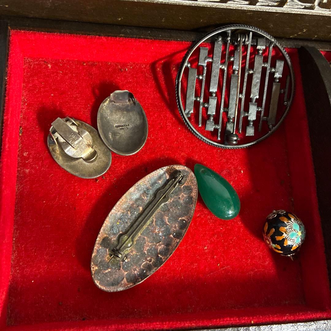 アンティーク ジュエリー カメオ BA800 七宝焼 翡翠 イヤリング ブローチ