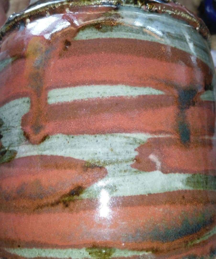 NO343 益子焼　木村一郎　辰砂釉花瓶　師　濱田庄司　河井寛次郎