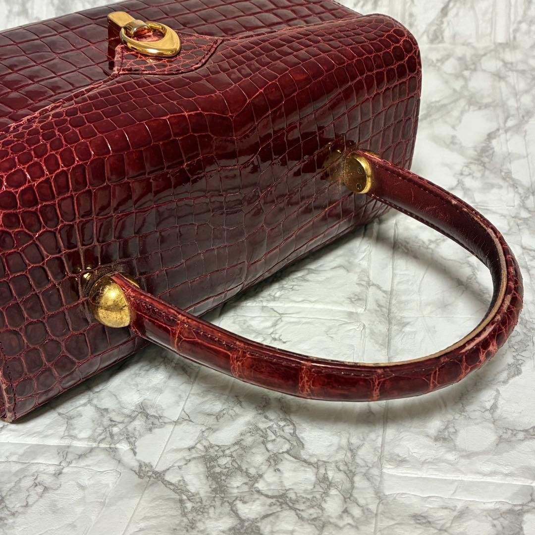 シャイニングクロコダイル　ハンドバック　ボルドー