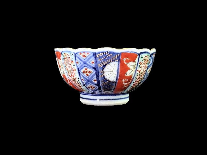 大聖寺伊万里　金襴手　寿紋に輪花豆楕円変形皿　向付　2客　E748AS-CSk