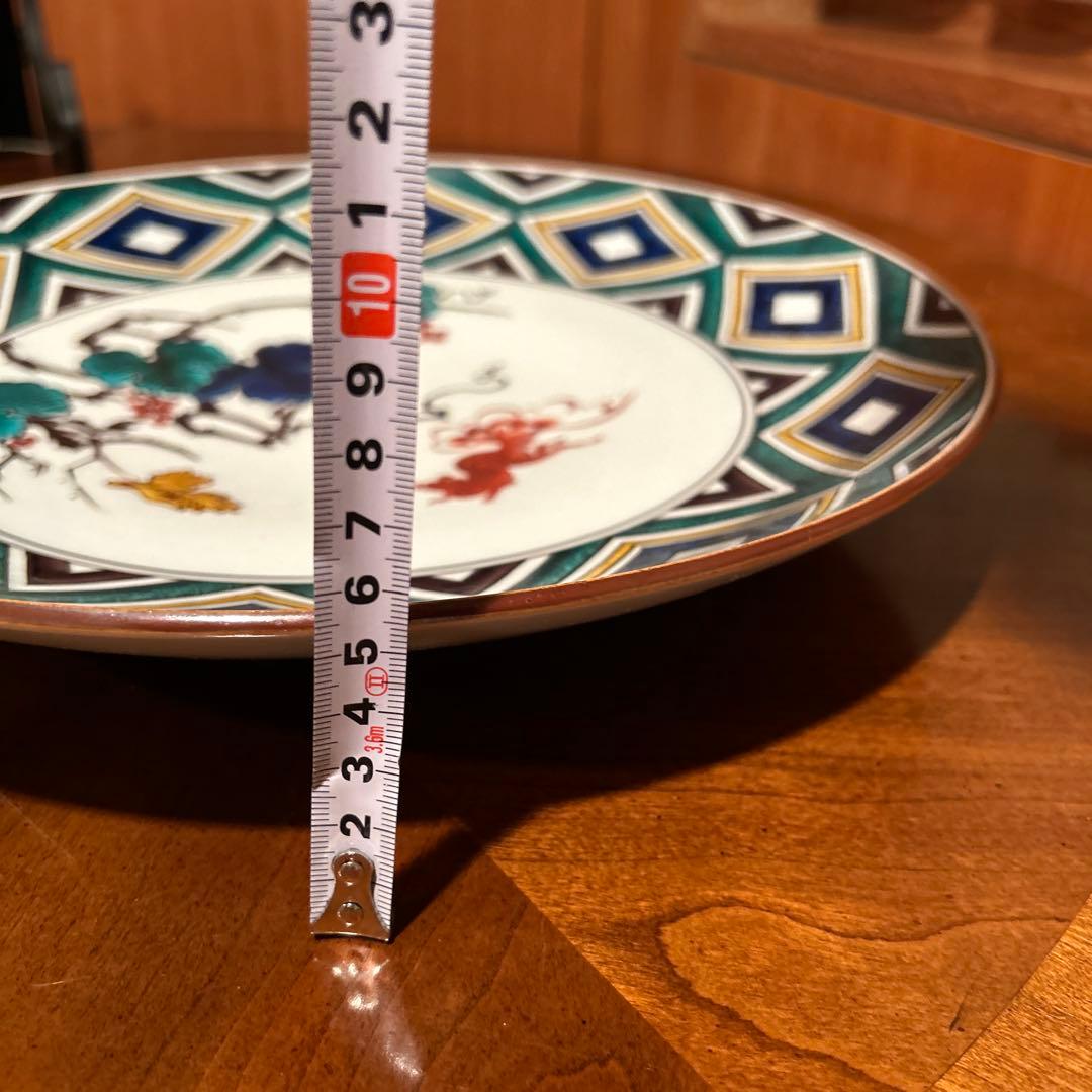 新品②◆古九谷　中島珠光作　多色花模様の円形皿 木箱付き