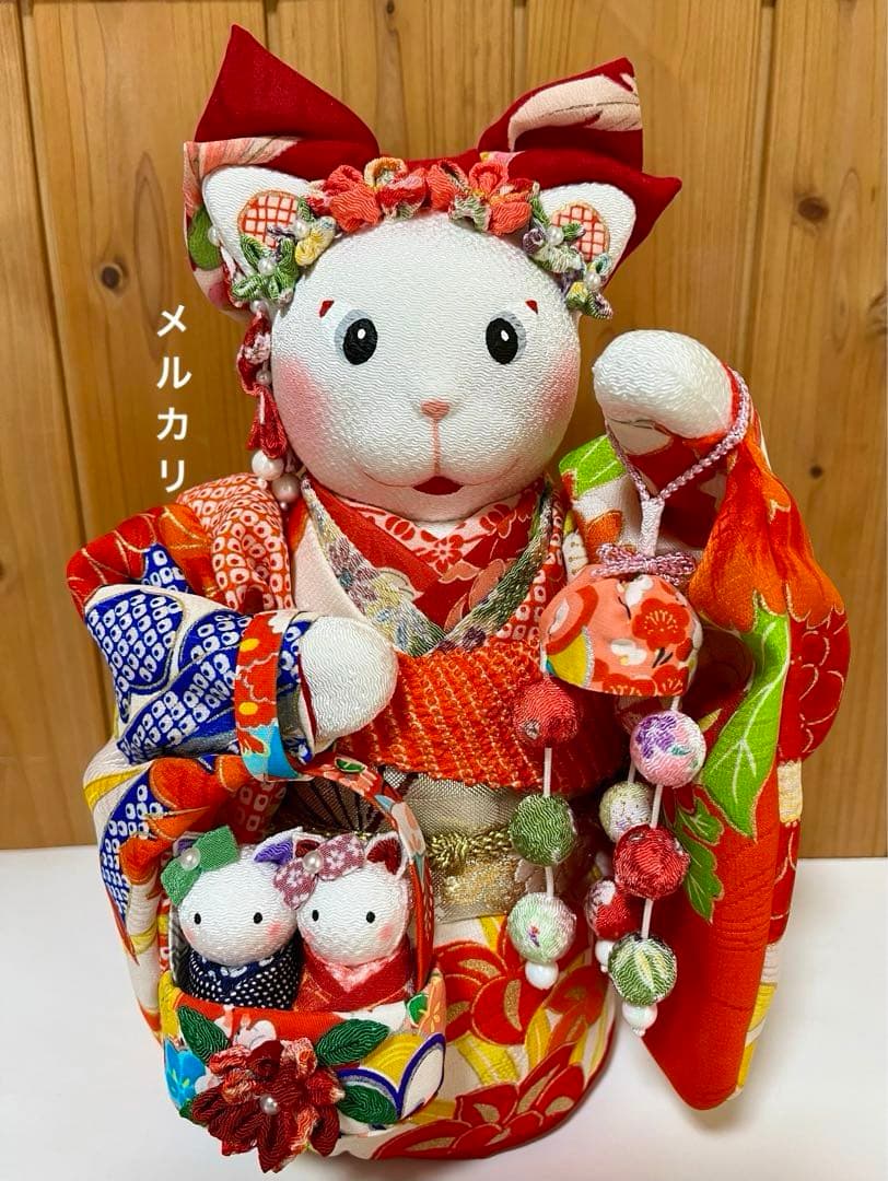 ⑱ねこの創作人形招き猫まねきねこちりめん細工