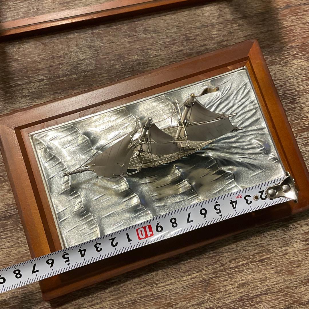 銀製(純銀刻印)帆船 置物 台付 ヨット シルバー 金属工芸 ガラスケース