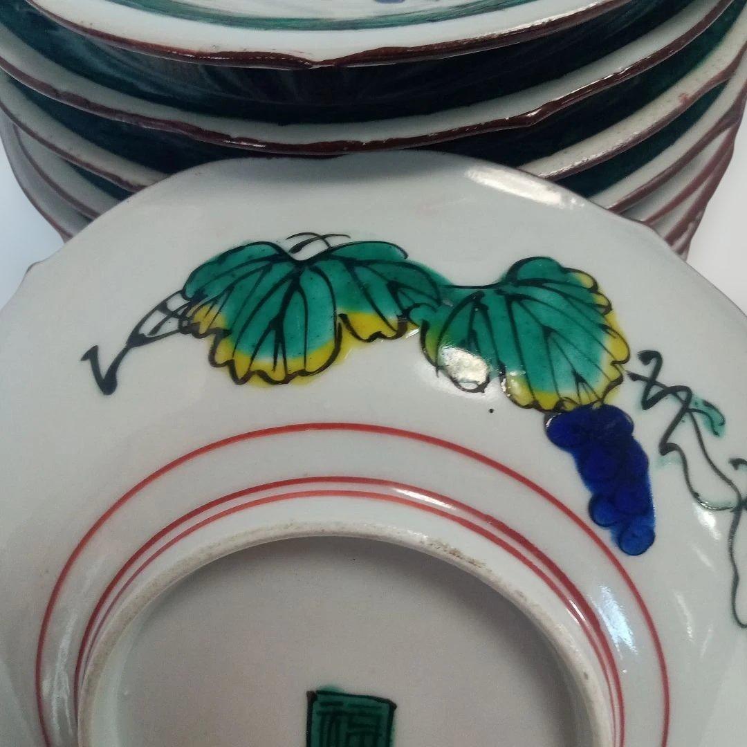 九谷(10客)　古九谷　古道具　台所用品　食器　骨董　丸皿　浅皿　伝統工芸　角福