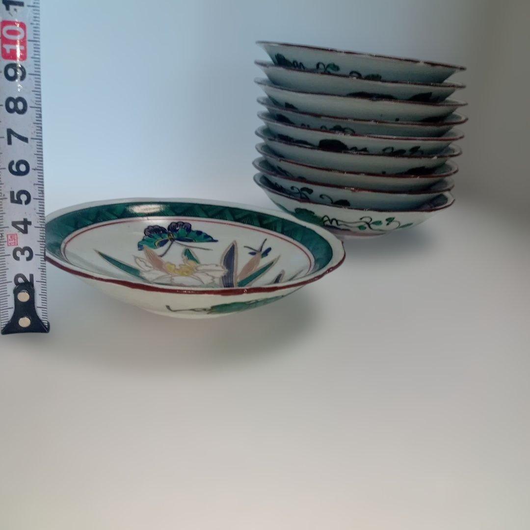 九谷(10客)　古九谷　古道具　台所用品　食器　骨董　丸皿　浅皿　伝統工芸　角福
