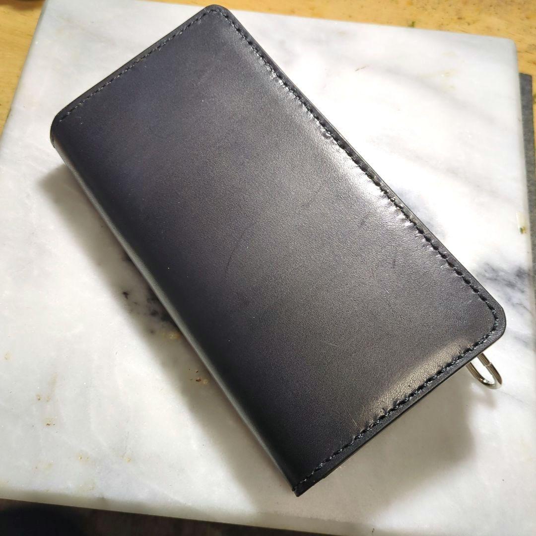 姫路ヌメ革 トラッカーウォレット ハンドメイド ロングウォレット 長財布 黒