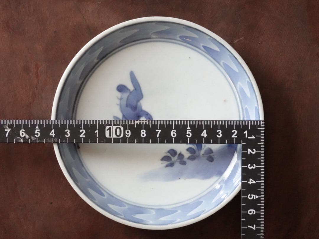 江戸時代 前期 古伊万里 藍九谷 染付 墨弾き縁 花鳥文 皿 小皿 飾皿