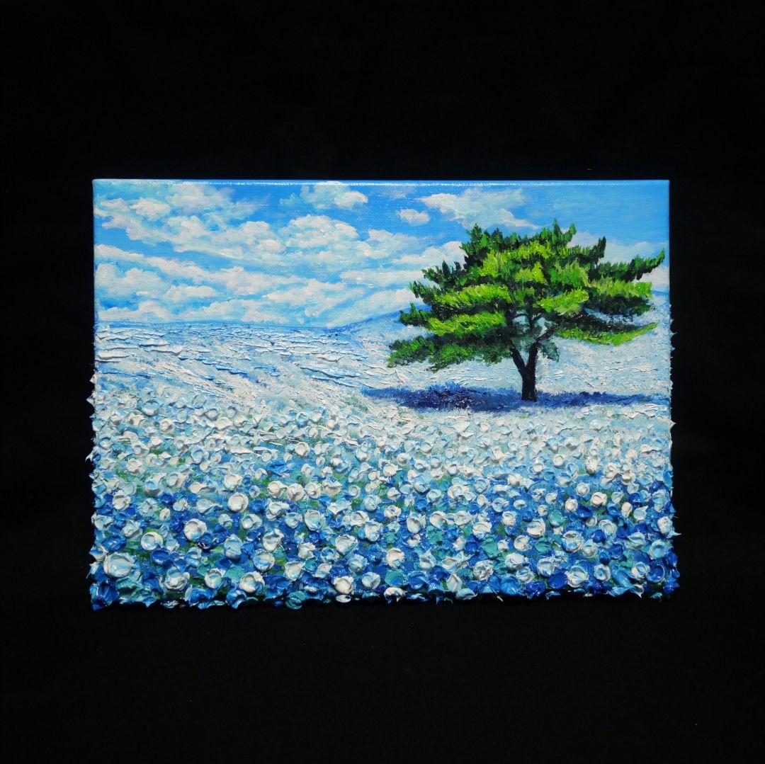 油絵 油彩 油彩画 絵 絵画 【青空のネモフィラの丘】F4号 - メルカリ