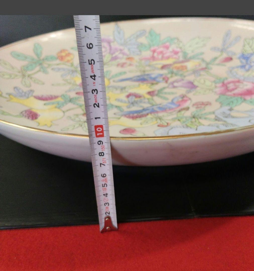 中国 清代 景徳鎮 粉彩 花鳥図 大飾皿 55センチ 柘榴