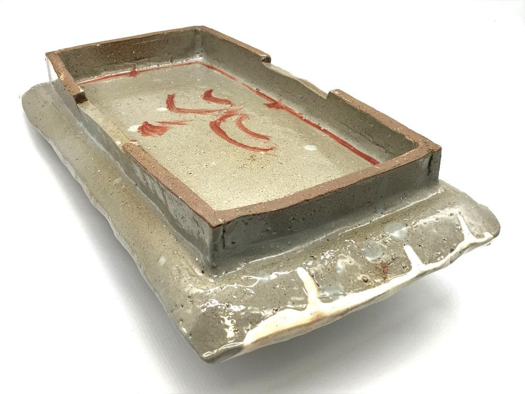 古陶磁赤絵 高台角皿 】 厚胎大皿 呉須赤絵/古清水 蔵出骨董