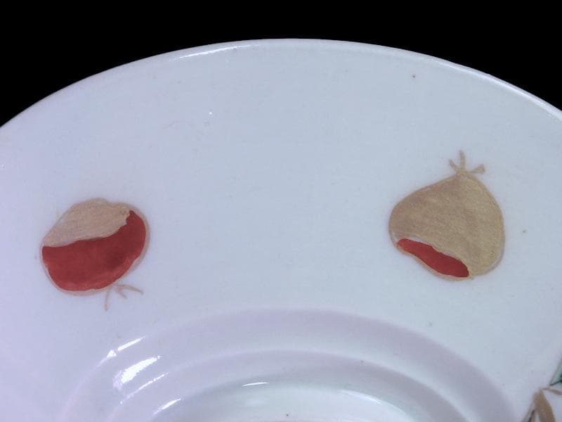 古伊万里 色絵 栗の図 蓋茶碗 江戸期 E616AS-CRp 古伊万里 色絵 栗