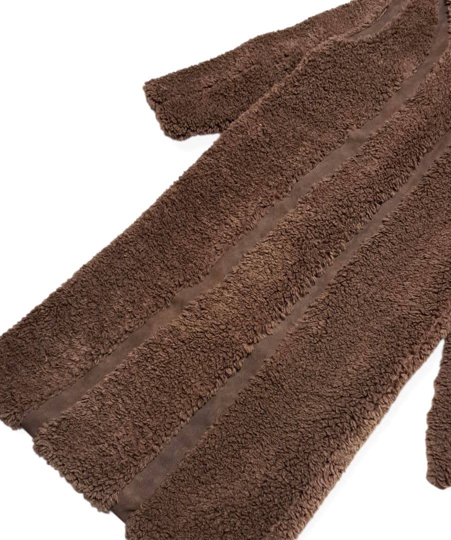 極美品 VIAVANDA ブラウン フリース ロングコート ウエストベルト付