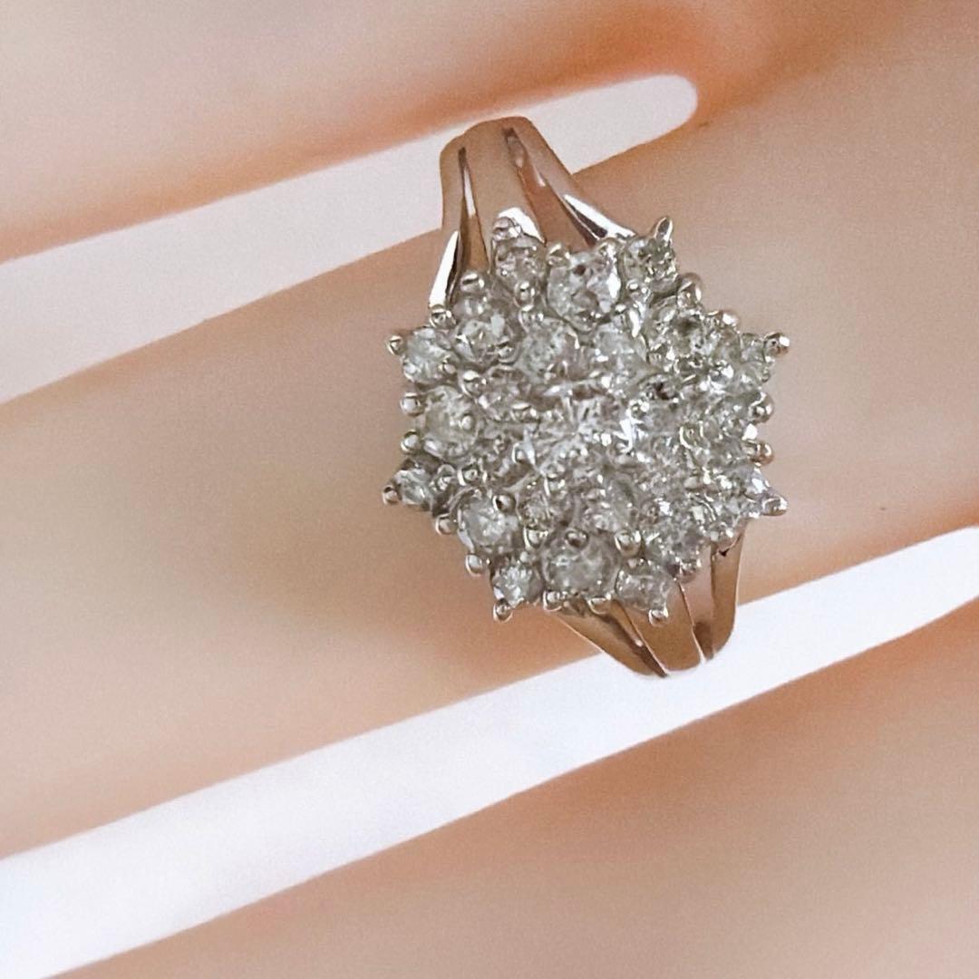 【5235】 天然ダイヤモンド 0.5ct プラチナ フラワー 9.5〜10号