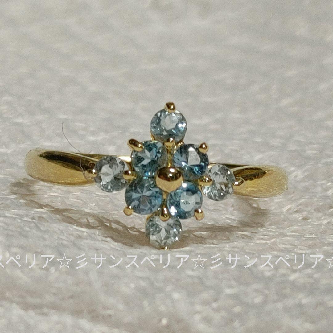 K18 スカイ&スイスブルートパーズのデザインリング