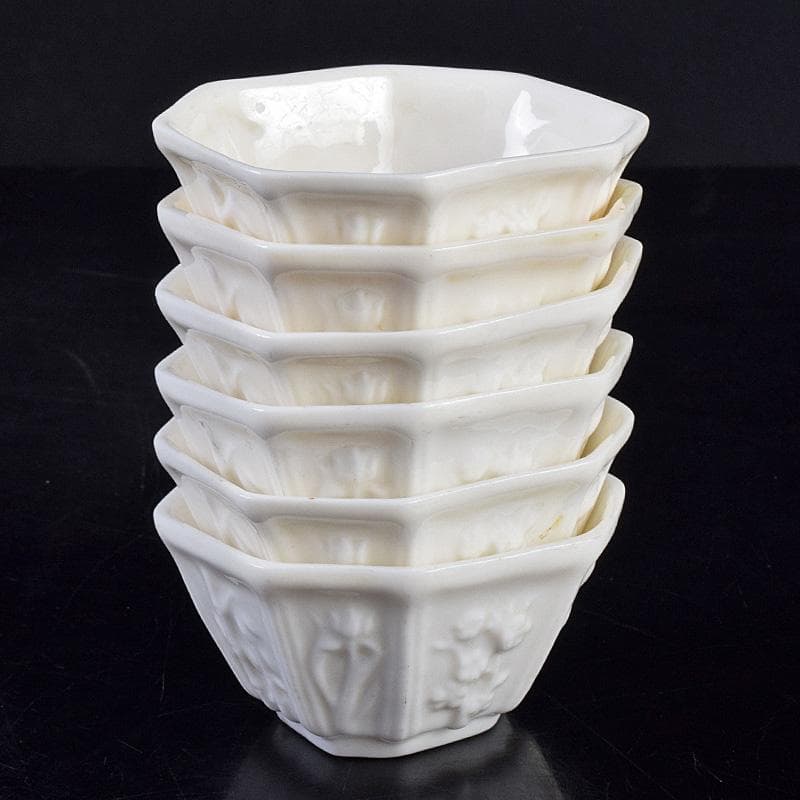 中国 徳化窯白磁 花刻 八角煎茶碗 六客 箱付 M 9027E