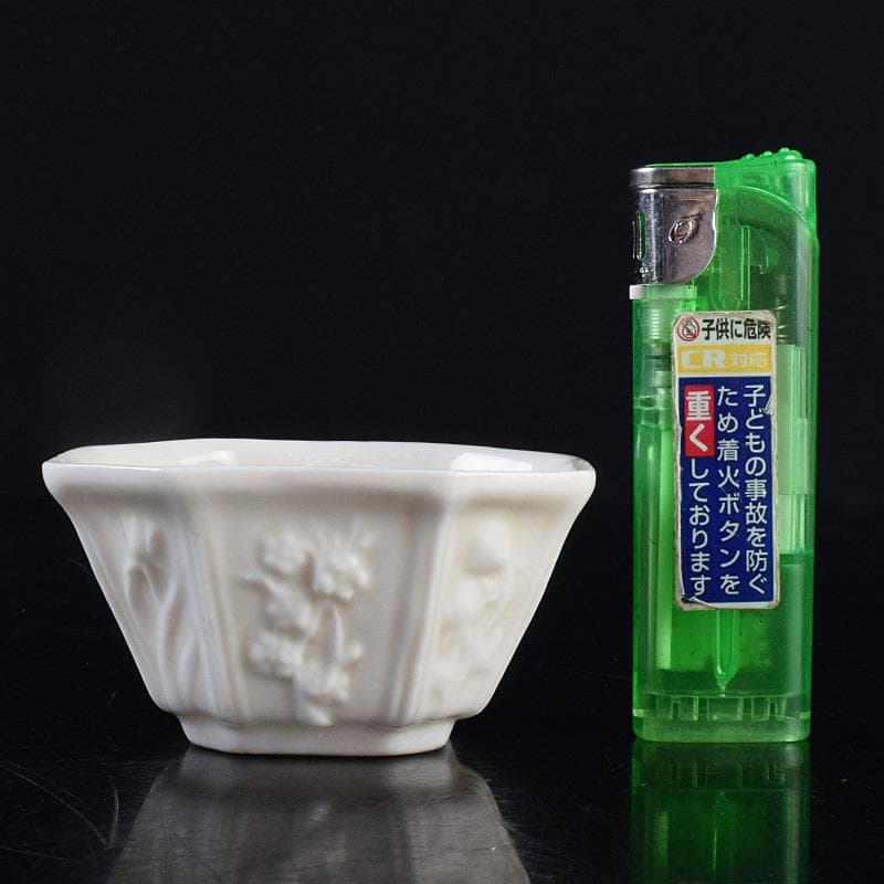 中国 徳化窯白磁 花刻 八角煎茶碗 六客 箱付 M 9027E