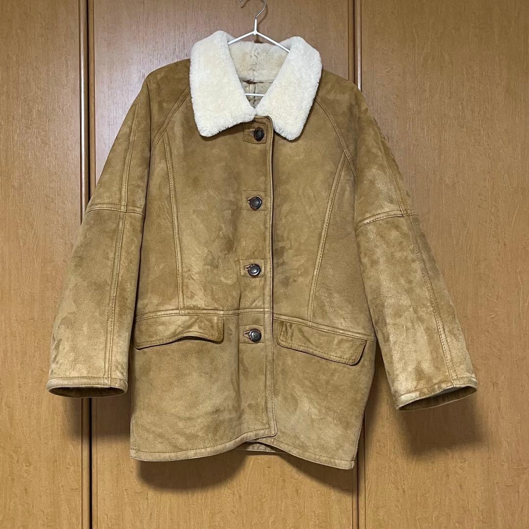 ムートンコート　リアルレザー　ウール裏地　キャメルカラー　サイズFREE