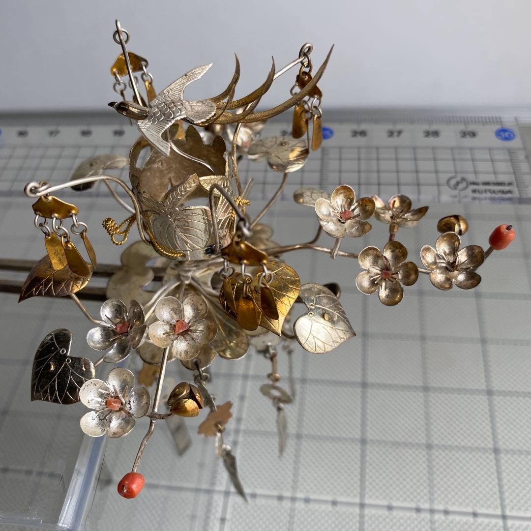アンティーク　金工細工　花嫁かんざし　金銀びらかんざし