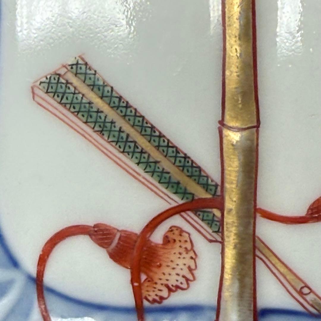 明治時代 有田焼 岩松平吾 色絵軍配形皿 五枚 角岩印 陽刻 珍品