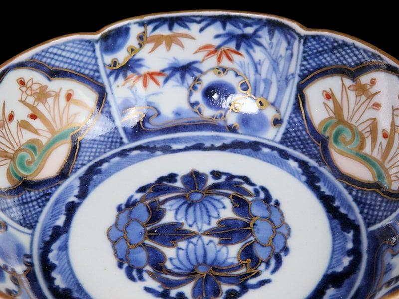 古伊万里 染錦 窓絵 雪輪に笹 花の図 膾皿 江戸期 C744AS-fbtv - メルカリ