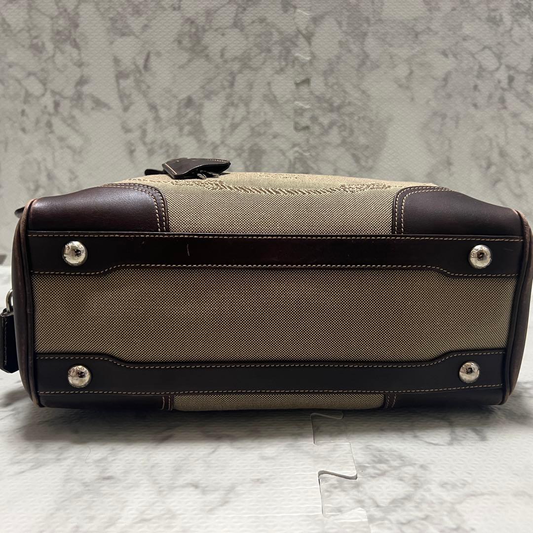 プラダ ロゴジャガード ミニボストン ハンドバッグ キャンバス レザー ベージュ