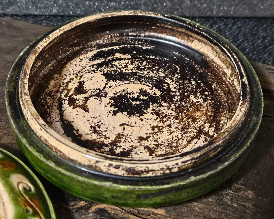 中国古美術 中国古陶磁器 中国古玩 明代 緑交趾 三彩 陽刻浮彫 鳳凰図