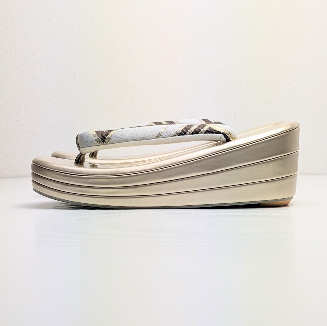 和装 草履 バッグ セット 帯地 ブラウン ゴールド フリーサイズ u94-6