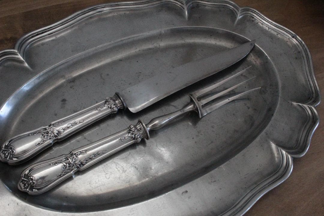 フレンチアンティーク・シルバー大型ナイフ&フォーク2本セット 美術品