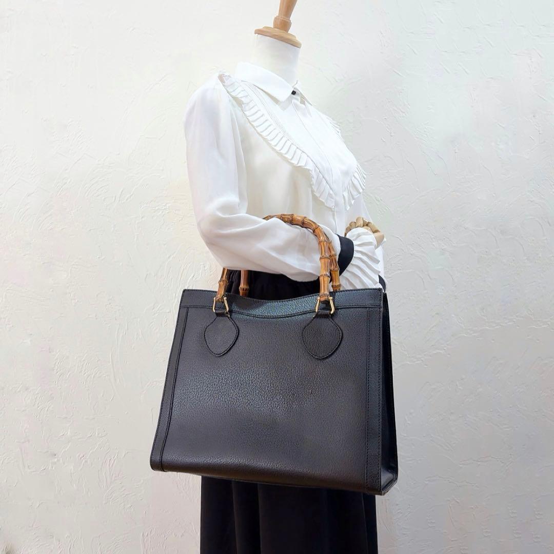 GUCCI ダイアナ バンブー ハンドバッグ トートバッグ ブラック 864