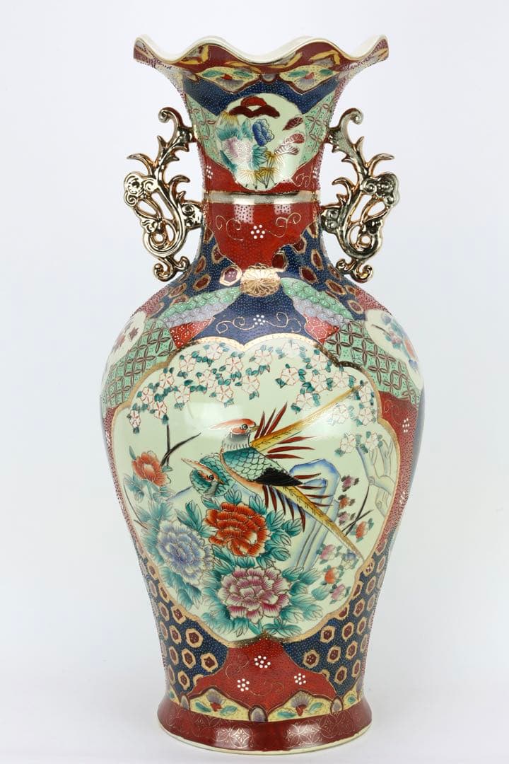 ⭕️人気 有田焼き壺 大壺 飾り壺 牡丹 孔雀 骨董 古美術品 赤