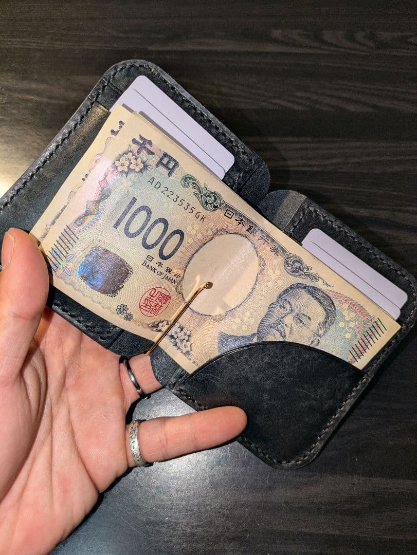 イタリアンレザー マネークリップ式 コンパクト財布 ウォレット 本革 総手縫い