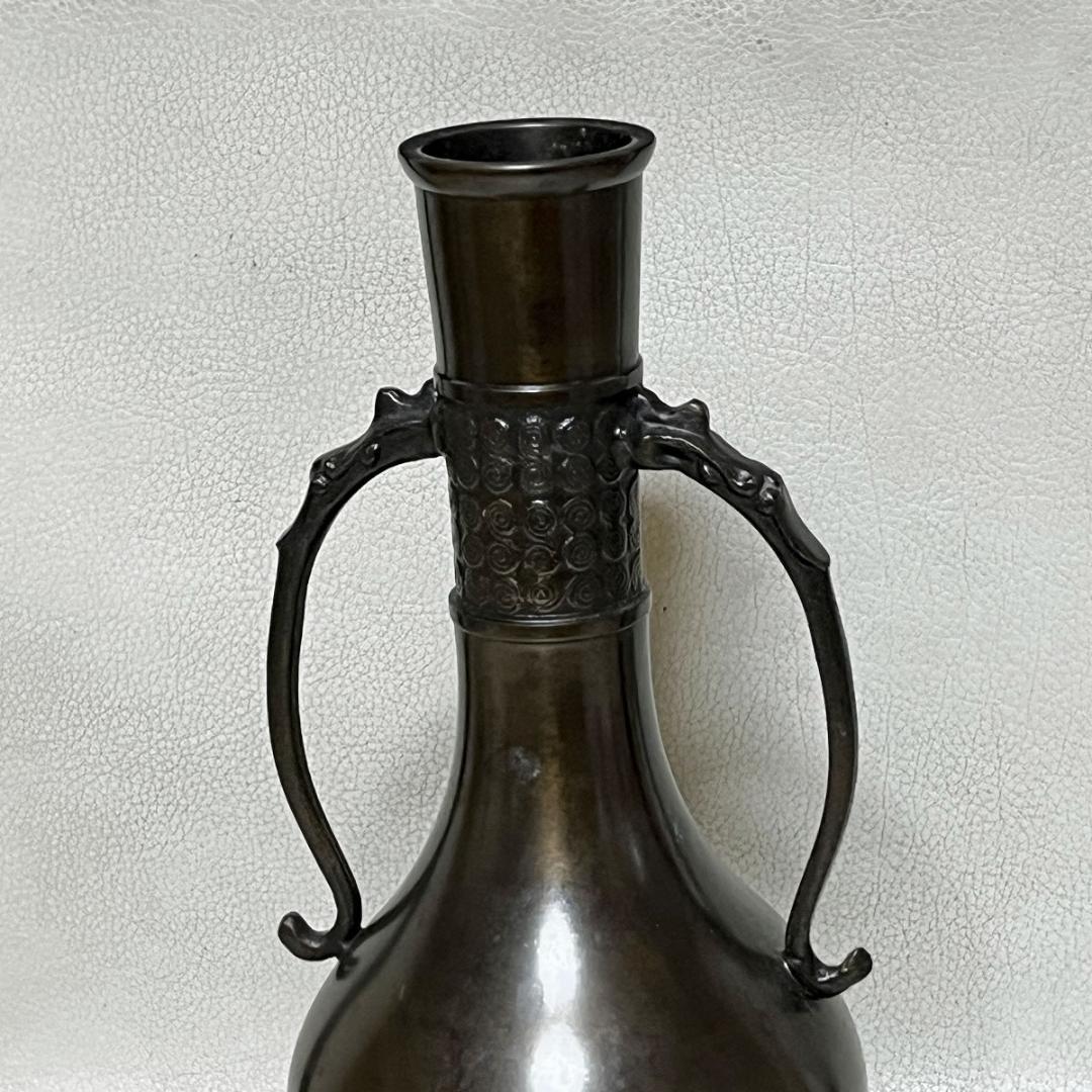 金谷浄雲 胡銅 龍耳 花入 共箱 唐銅 花入 茶道具 【k3518】