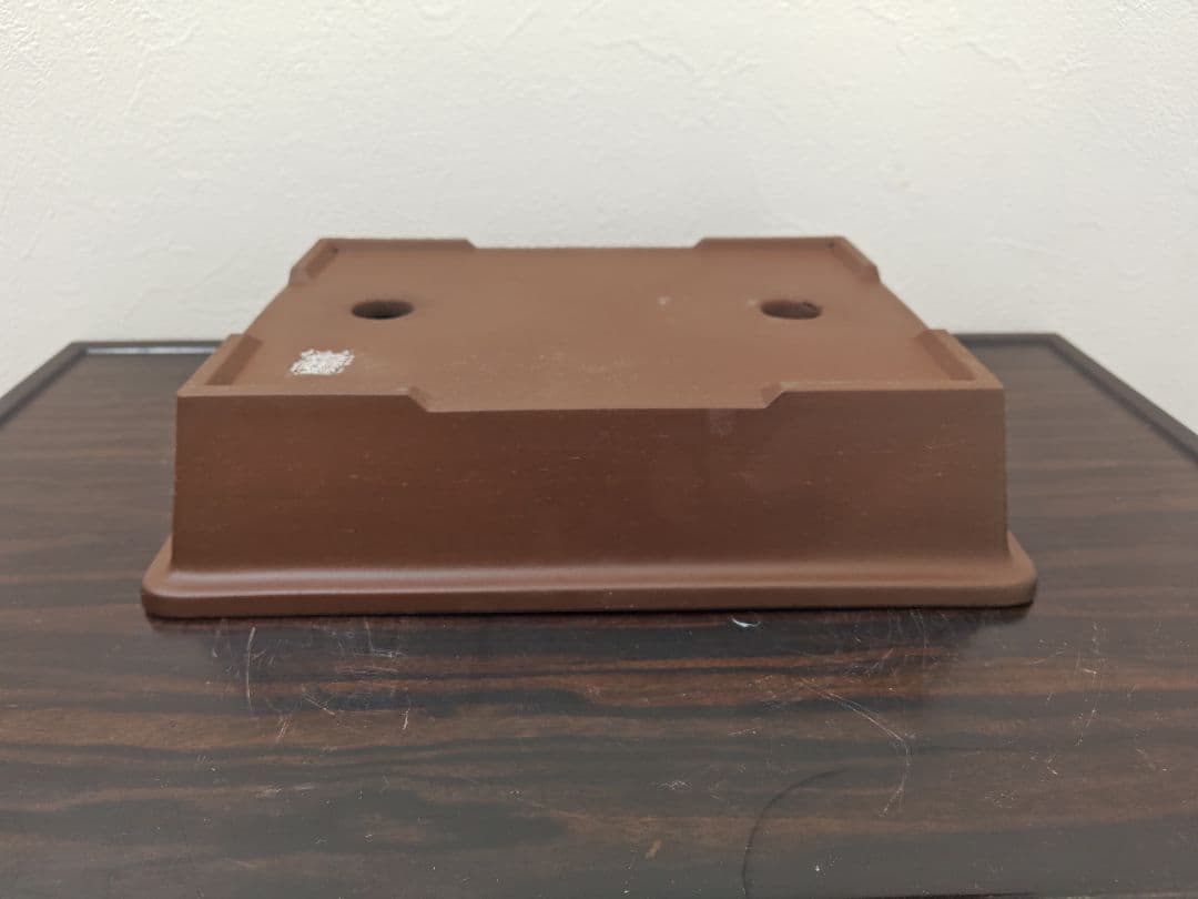 陶器の長方形盆栽鉢 ブラウン 約33cm ×24cm×7.8cm　落款　開洋