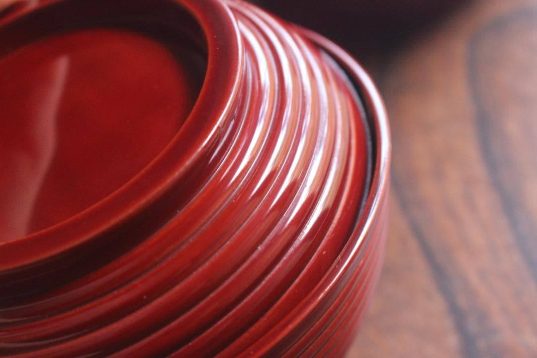 デッドストック！深みある糸目紅溜塗に極上稲穂福来雀蒔絵のお椀2点