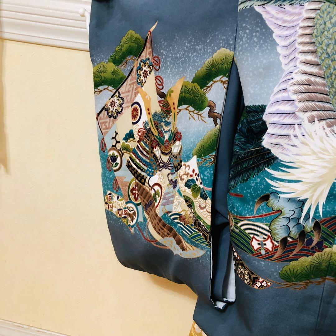 七五三5歳完全フルセット‼️豪華青系兜鷹金彩煌びやか⭐︎袴金蘭刺繍豪華逸品