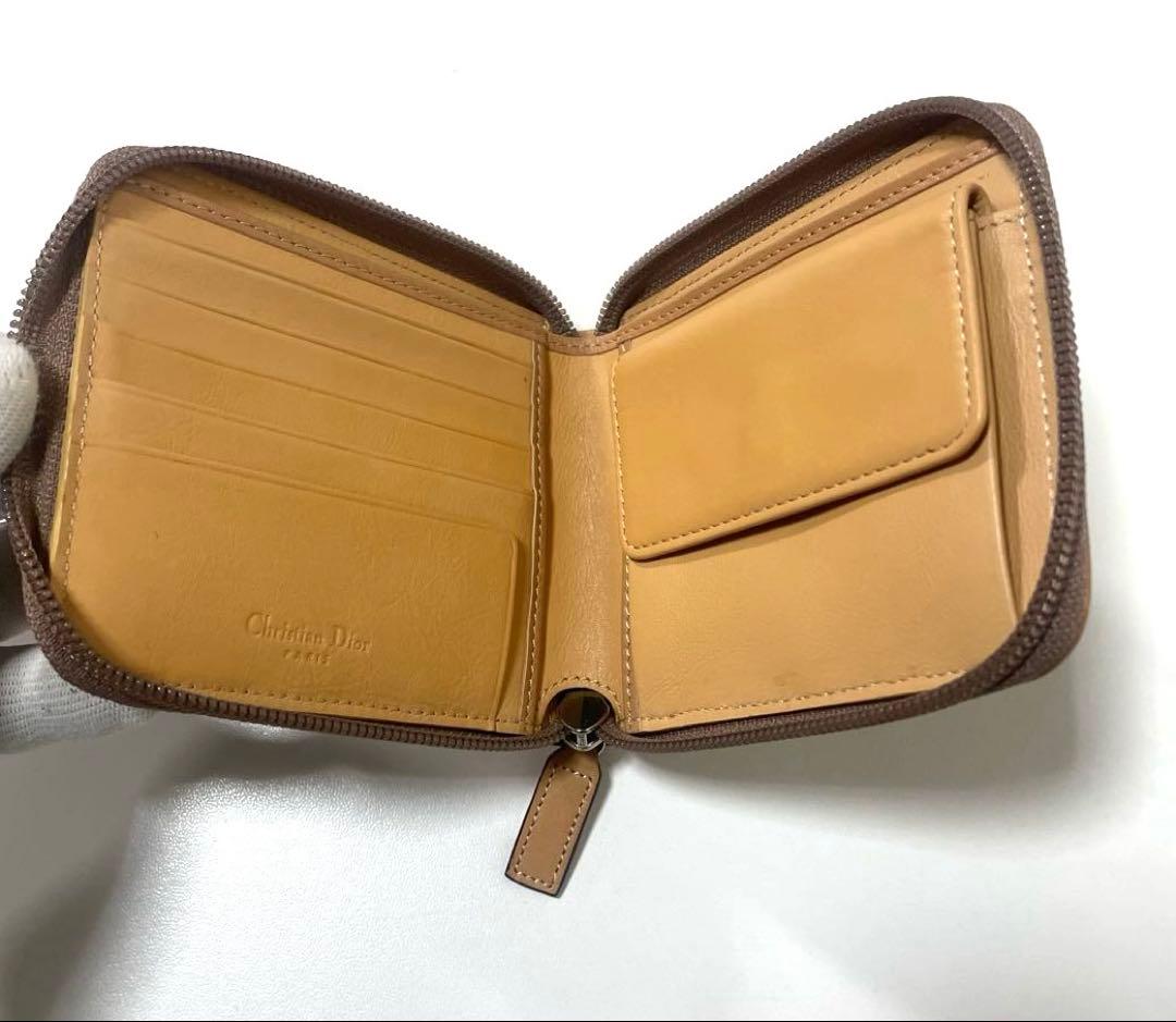 超美品】Dior ディオール 二つ折り財布 トロッター柄 ブラウン 袋付き