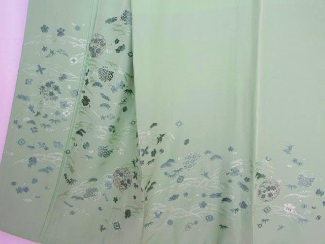 未着用に近い！さが美製＊薄萌葱色＊豪華刺繡尽し＊特選＊訪問着＊１６１ｃｍ＊裄６７