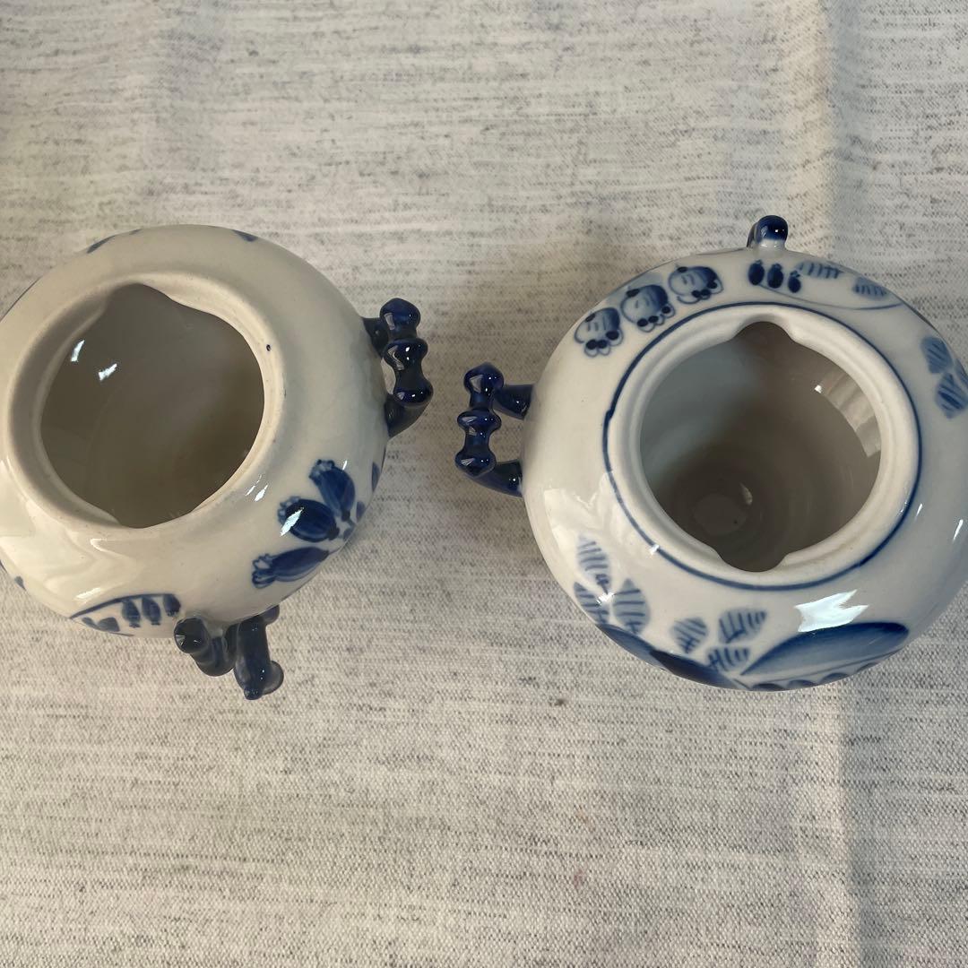 【値下げ】ロシア　グジェリ焼き　陶器 サモワール　ティーポット　ブルー　ペア